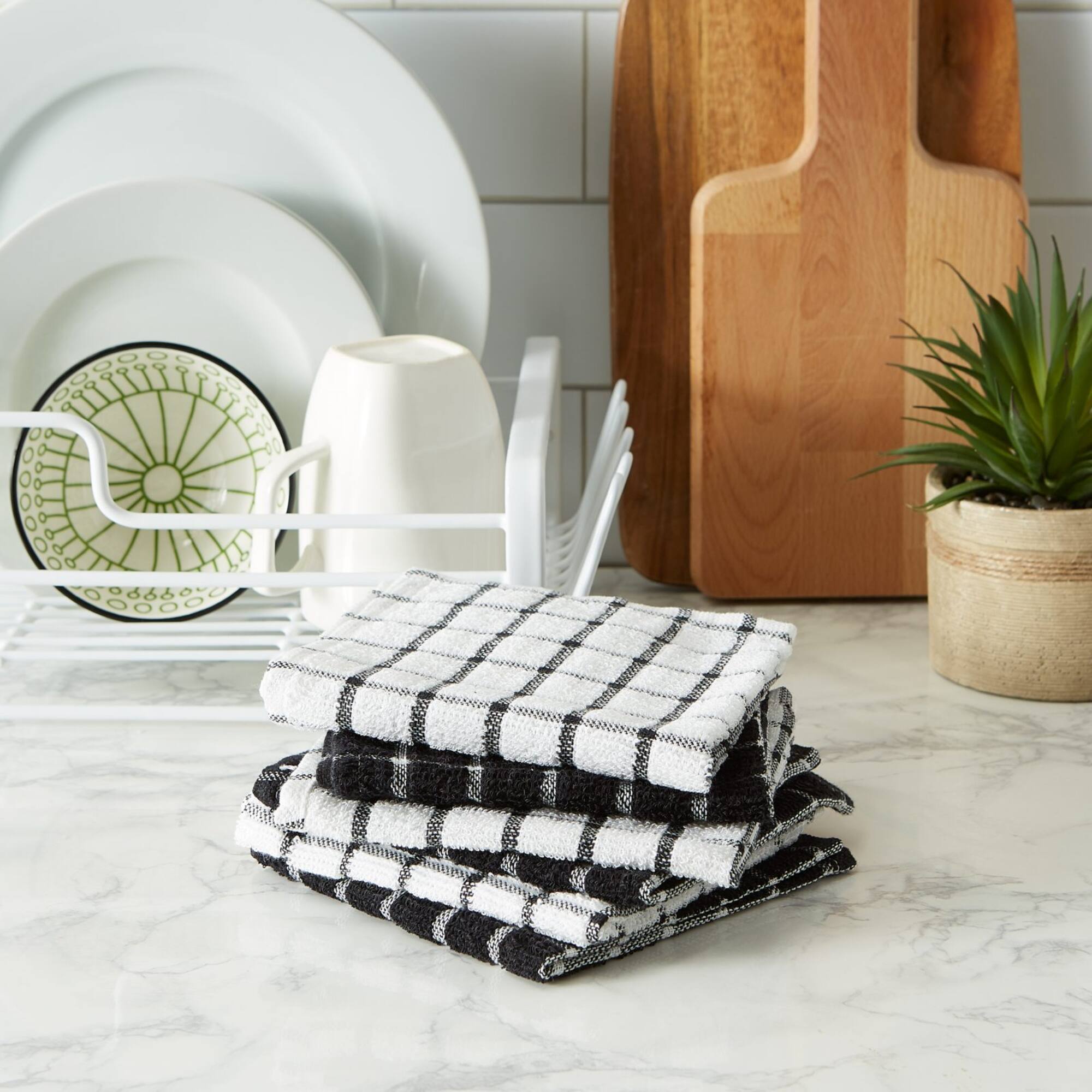 DII® Black & White Windowpane Terry Dishcloths, 6ct.